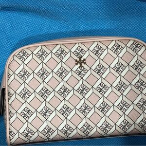Tory Burch Geometric Pink and Cream Cosmetic Bag